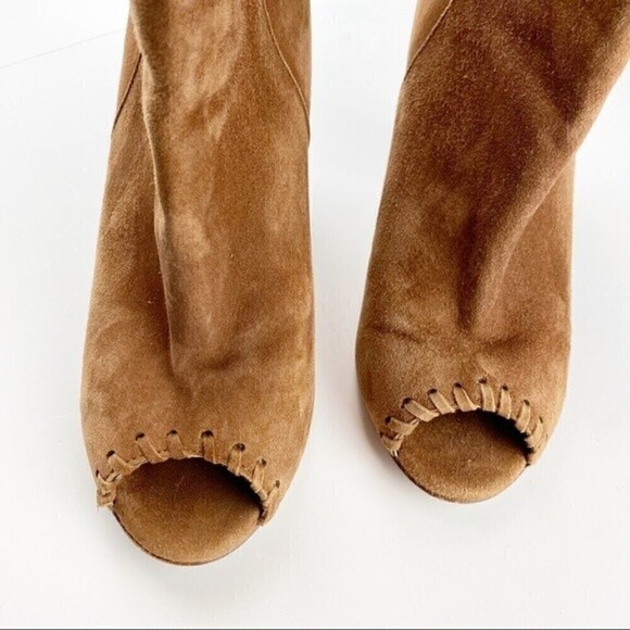 River Island Yalena Brown Suede Peep Toe Block Heel Booties Size 8 - Picture 9 of 13